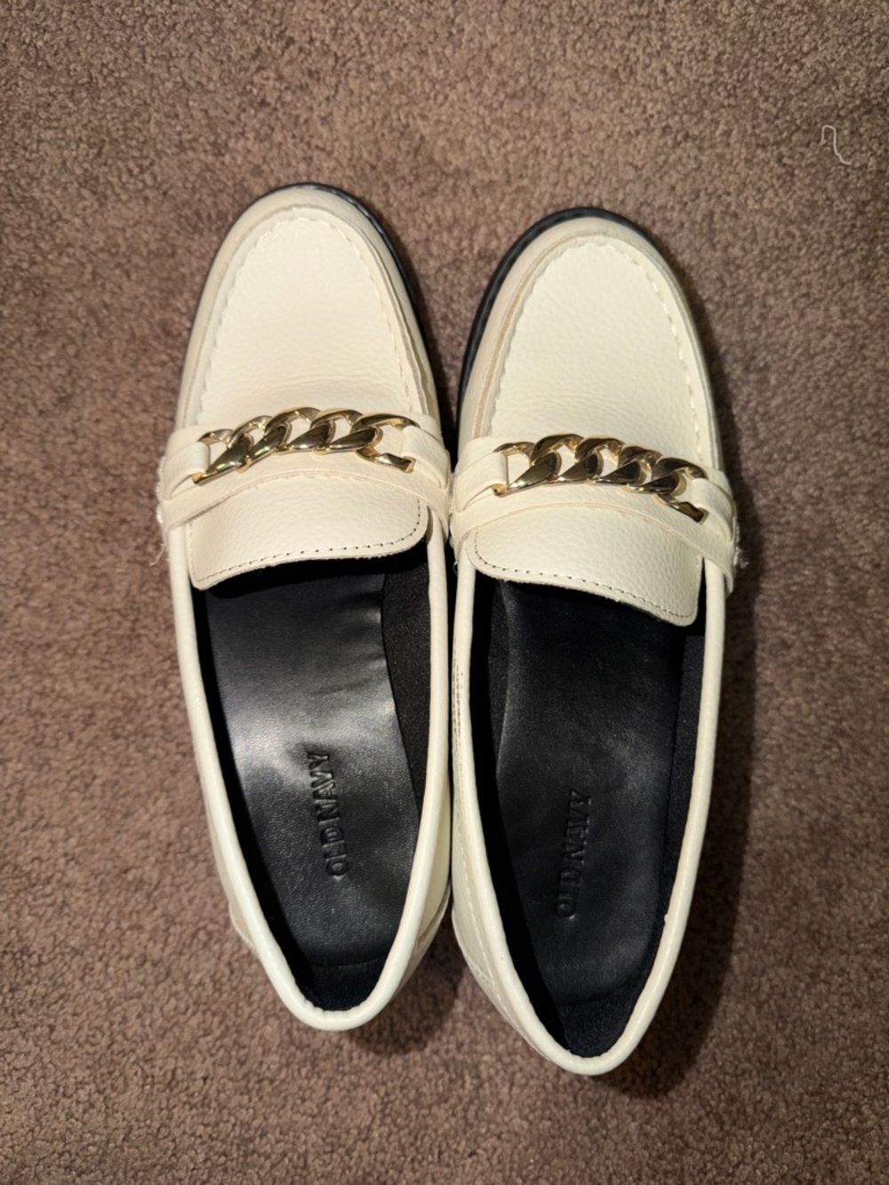 Old Navy Cream Loafers with Gold Chain Accent
